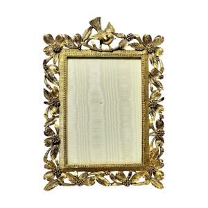 1960s Matson Ormolu Bird Dogwood Flower Gold Tone Rectangle Picture Frame 7.25”